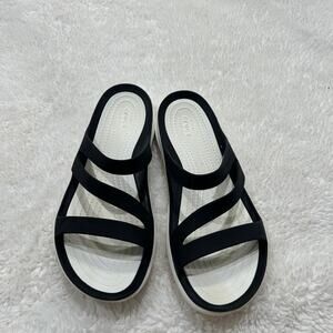 Crocs Iconic Comfort Womens Swiftwater Sandals Black & White Slides Sz 8 SB #5